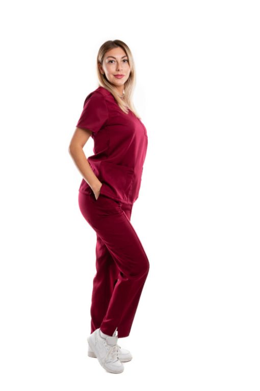 Costum Medical Dama Garmedi Omega Bumbac Visiniu - imagine 3