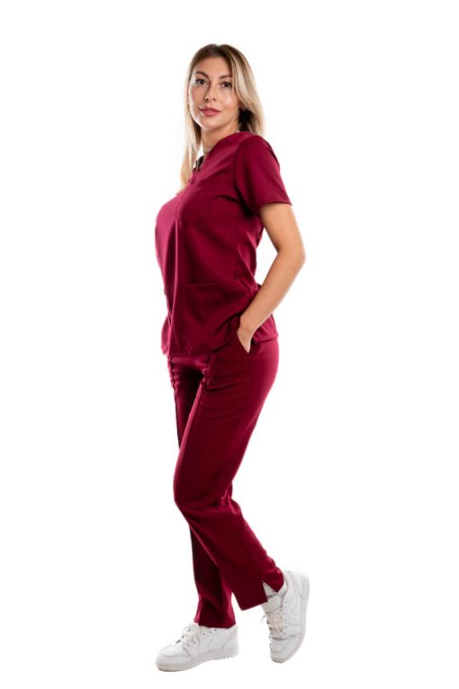 Costum Medical Dama Garmedi Omega Bumbac Visiniu - imagine 4