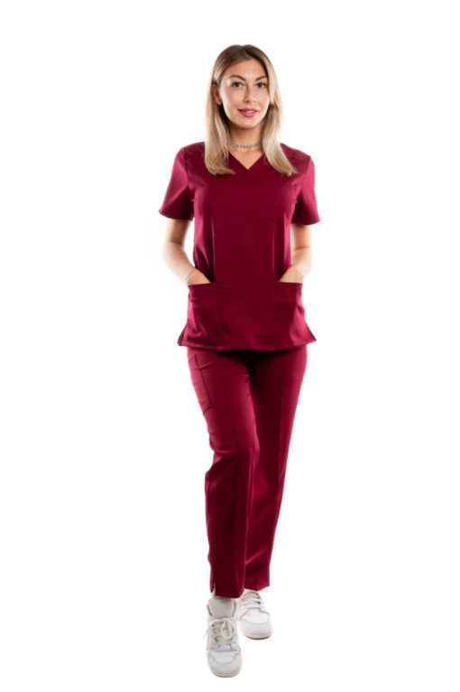 Costum Medical Dama Garmedi Omega Bumbac Visiniu
