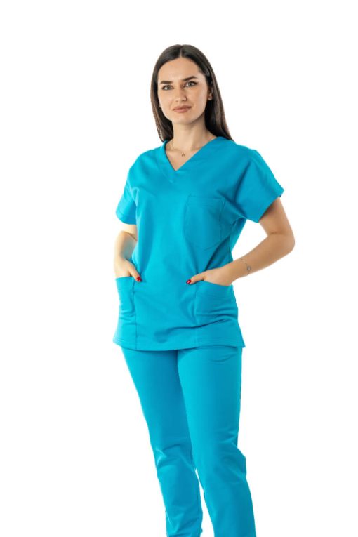 Costum Medical Dama Garmedi Omega Bumbac Turcoaz