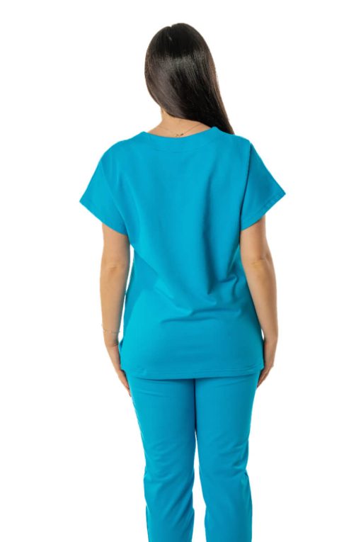 Costum Medical Dama Garmedi Omega Bumbac Turcoaz - imagine 2
