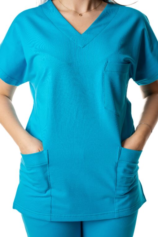 Costum Medical Dama Garmedi Omega Bumbac Turcoaz - imagine 4