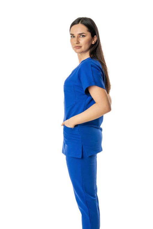 Costum Medical Dama Garmedi Omega Bumbac Albastru Regal - imagine 3