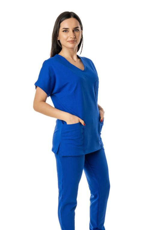 Costum Medical Dama Garmedi Omega Bumbac Albastru Regal - imagine 5